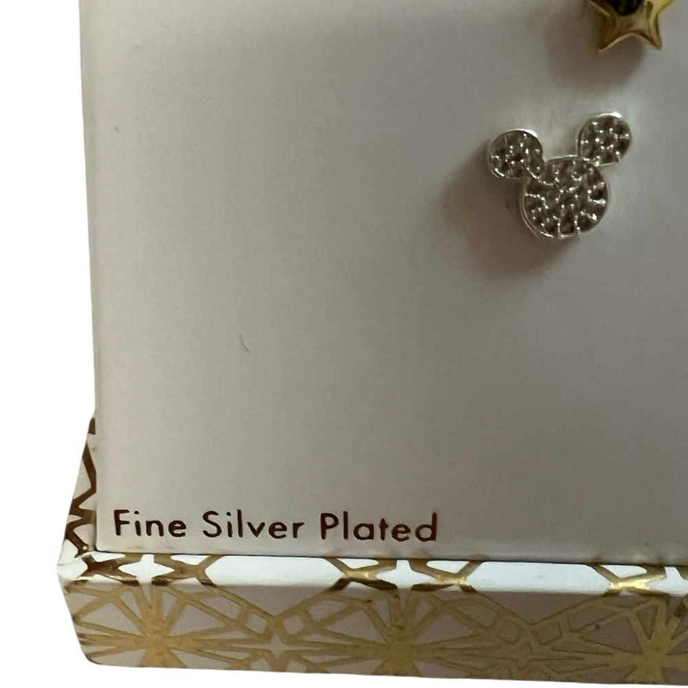 Disney Mickey Mouse Necklace & Earrings Set Fine Silver Plated Crystal Duo NWT - Picture 6 of 9